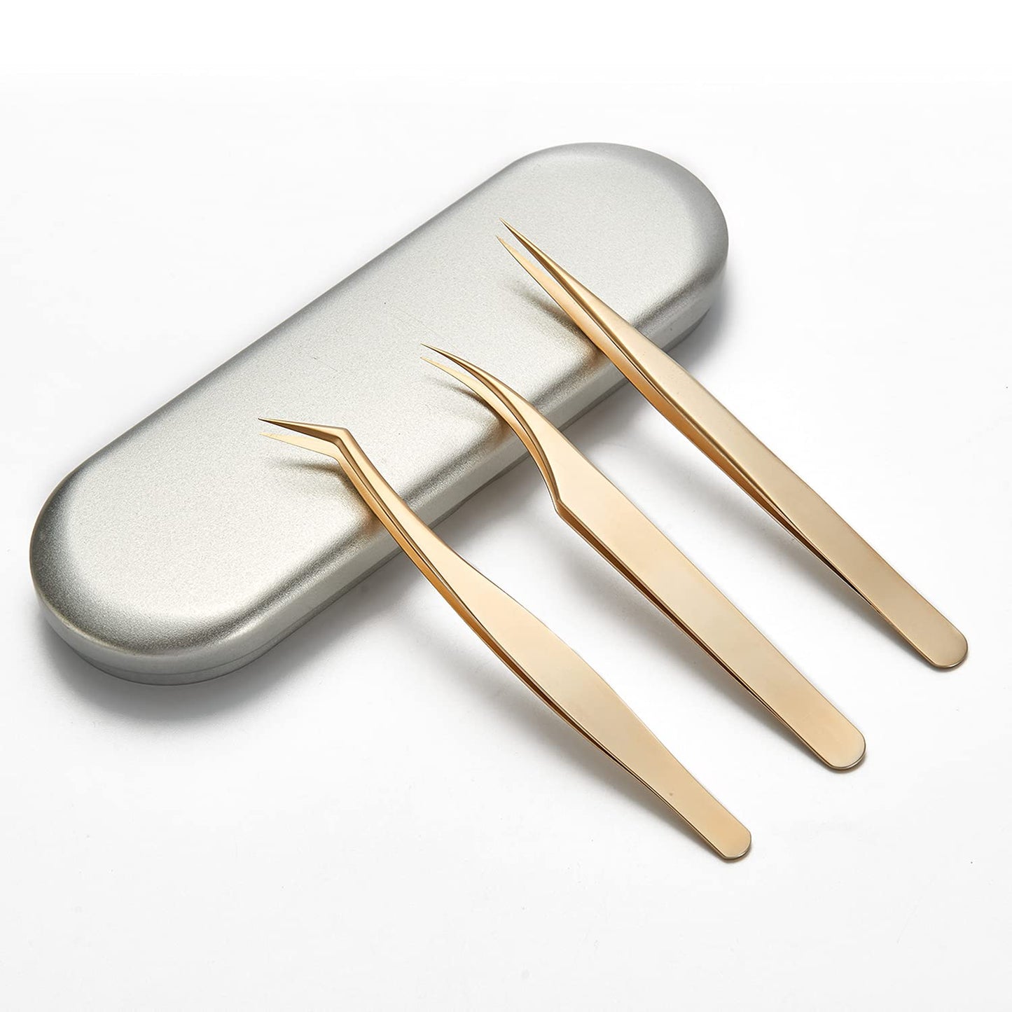 Eyelash Extension Tweezers, 3-Pack,Professional Stainless Steel Tweezers for Volume Lashes, Straight and Curved Tips for 3D-6D,Golden Beauty and Personal Care MEIFUKA