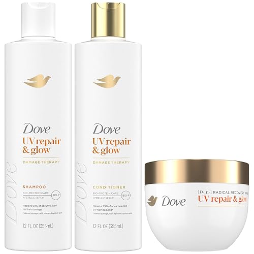 Dove Shampoo, Conditioner & 10-in-1 Radical Recovery Hair Mask, UV Repair & Glow - Damage Therapy Hair Products with Ferulic Serum and BioProtein Care Beauty & Personal Care Dove