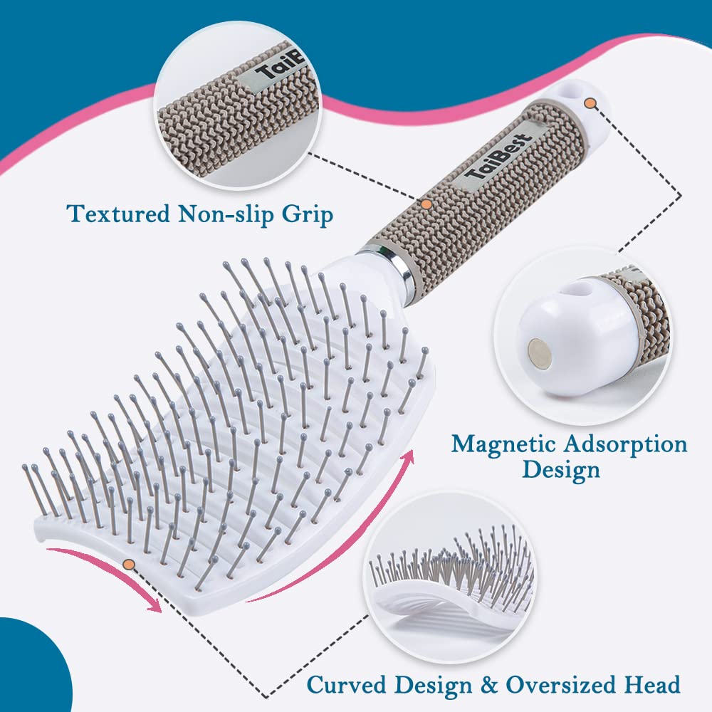 TaiBest Boar Bristle Hair Brush Set - Dry/Wet Hair Brushes Detangler for Fine, Thick, Curly Hair - Curved and Vented Hair Brush for Women, Men or Kids Beauty & Personal Care TaiBest
