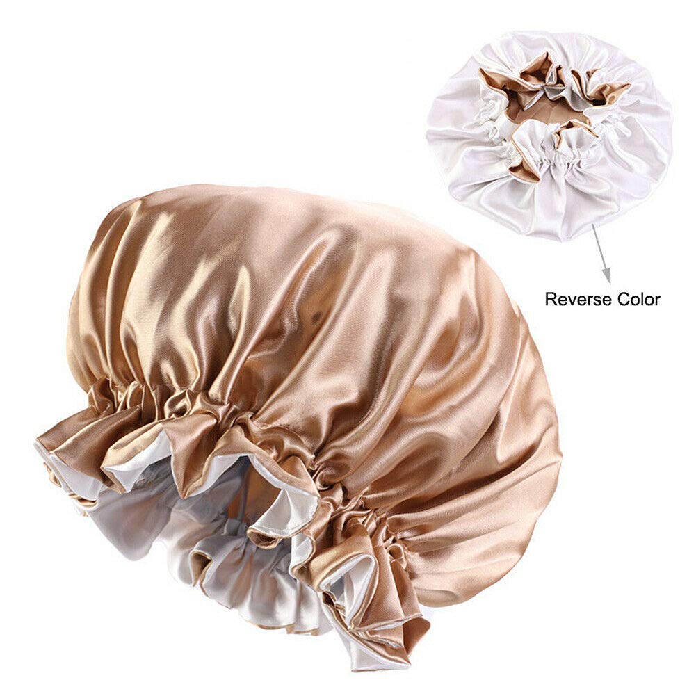 Magik Double-Sided Satin Night Sleep Cap Hair Bonnet Hat Head Cover w/Elastic Band (Champagne/Ivory, 1 Pack) Beauty and Personal Care Magik