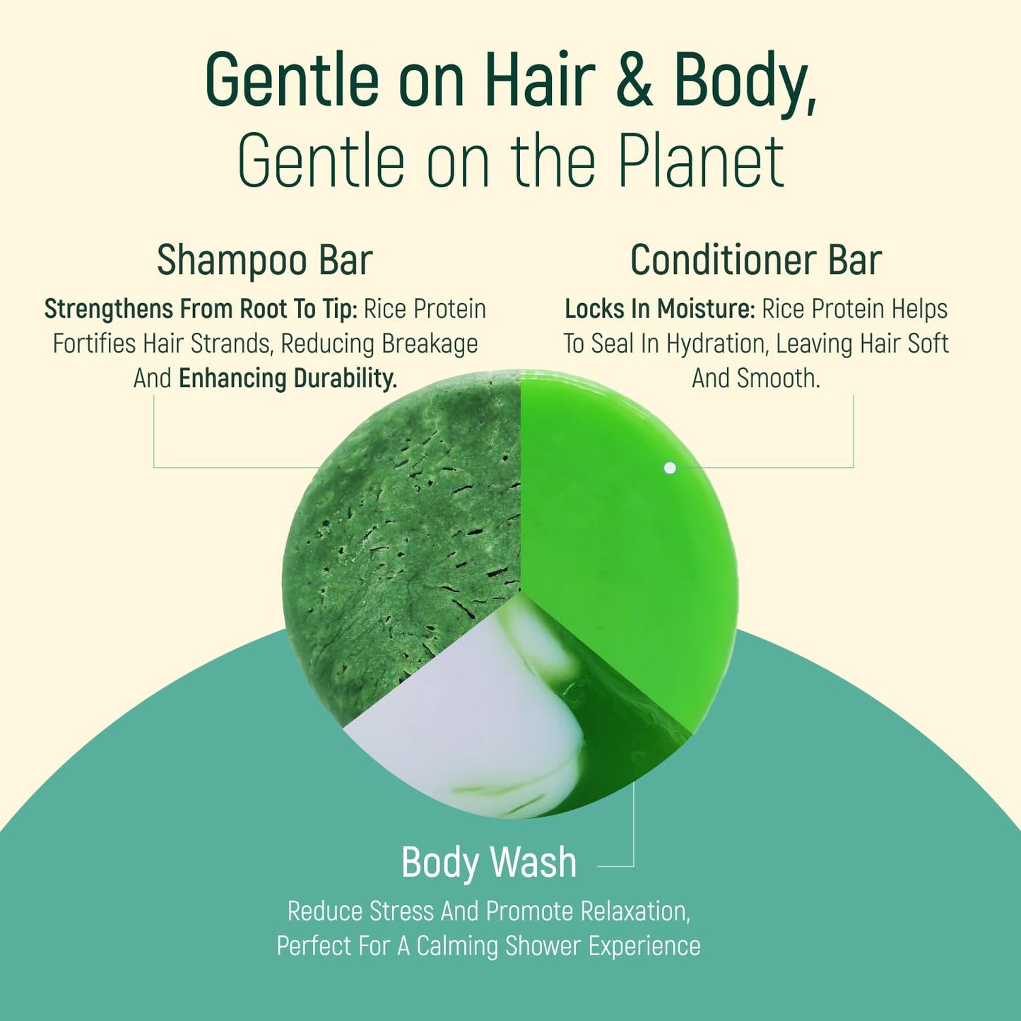 Solid Rice Protein Shampoo, Conditioner and Body Wash Bundle | Shampoo, Conditioner & Wash Bars For Hair and Body w/All Natural Essential Oils & Zero Beauty & Personal Care BAMBOEARTH
