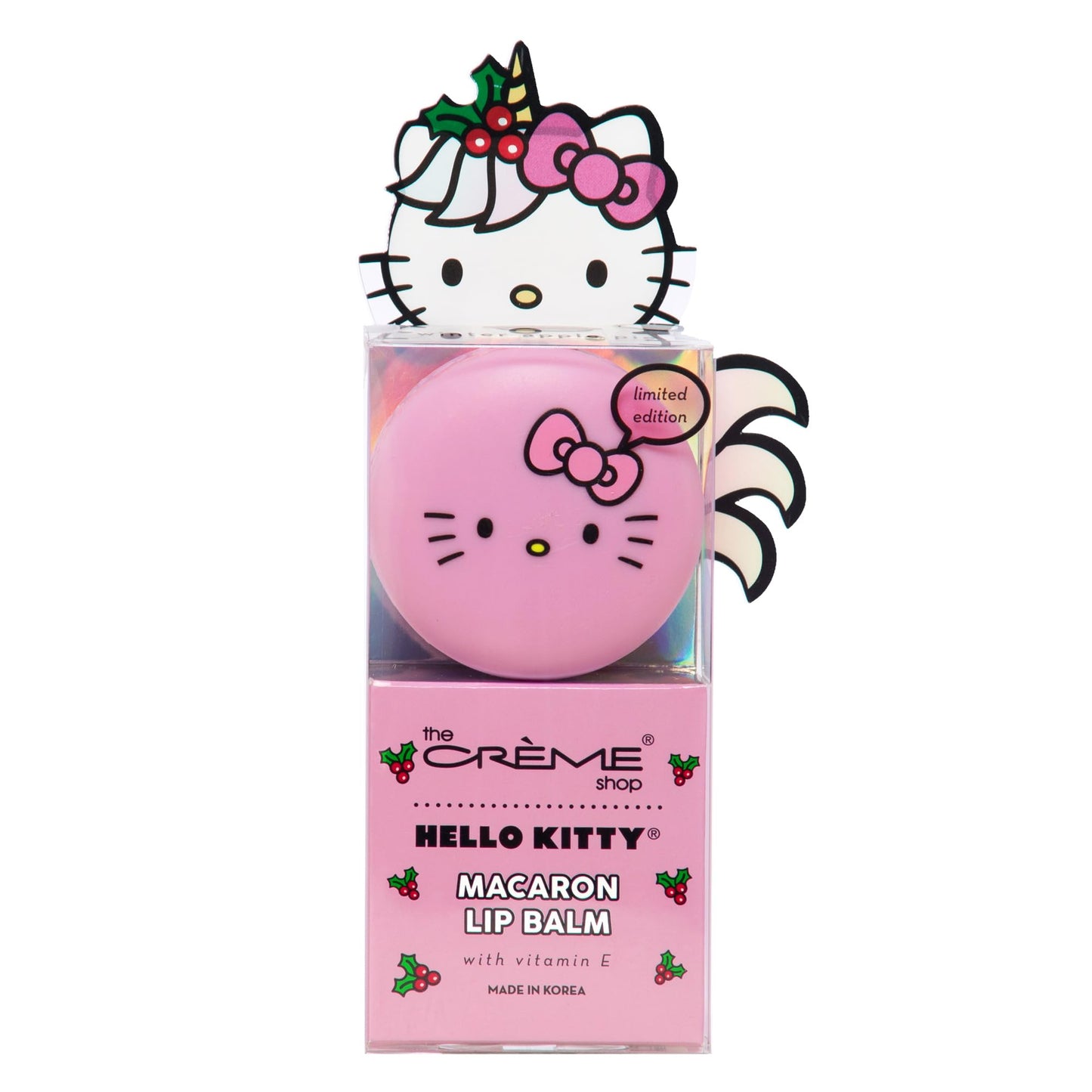 The Crème Shop x Hello Kitty Macaron Lip Balm, Korean Lip Balm with Shea Butter and Vitamin E - Holiday Unicorn Winter Apple Pie Beauty & Personal Care The Crème Shop