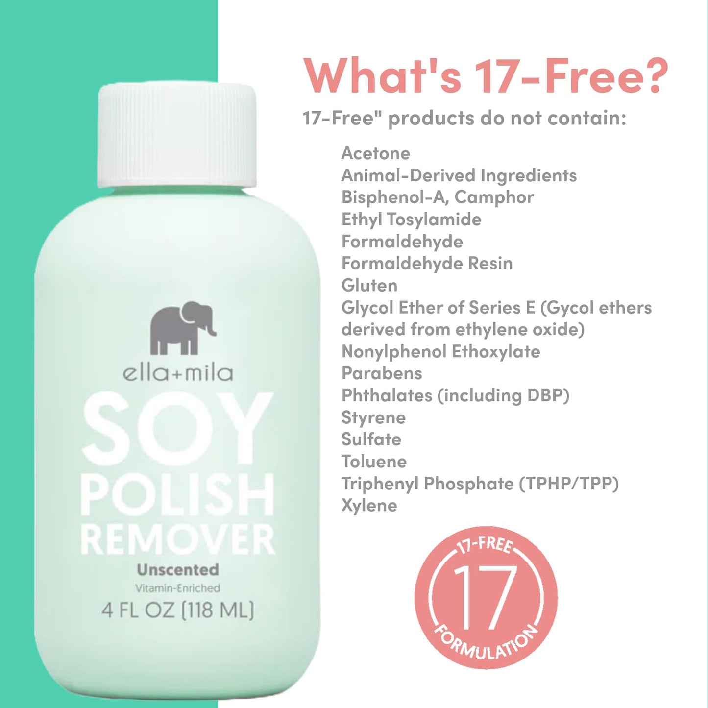ella+mila Soy Nail Polish Remover - Unscented, Non-Acetone, Non-Toxic Fingernail Polish Remover for Natural Nails - Gentle, Vegan Formula Enriched Beauty & Personal Care ella+mila