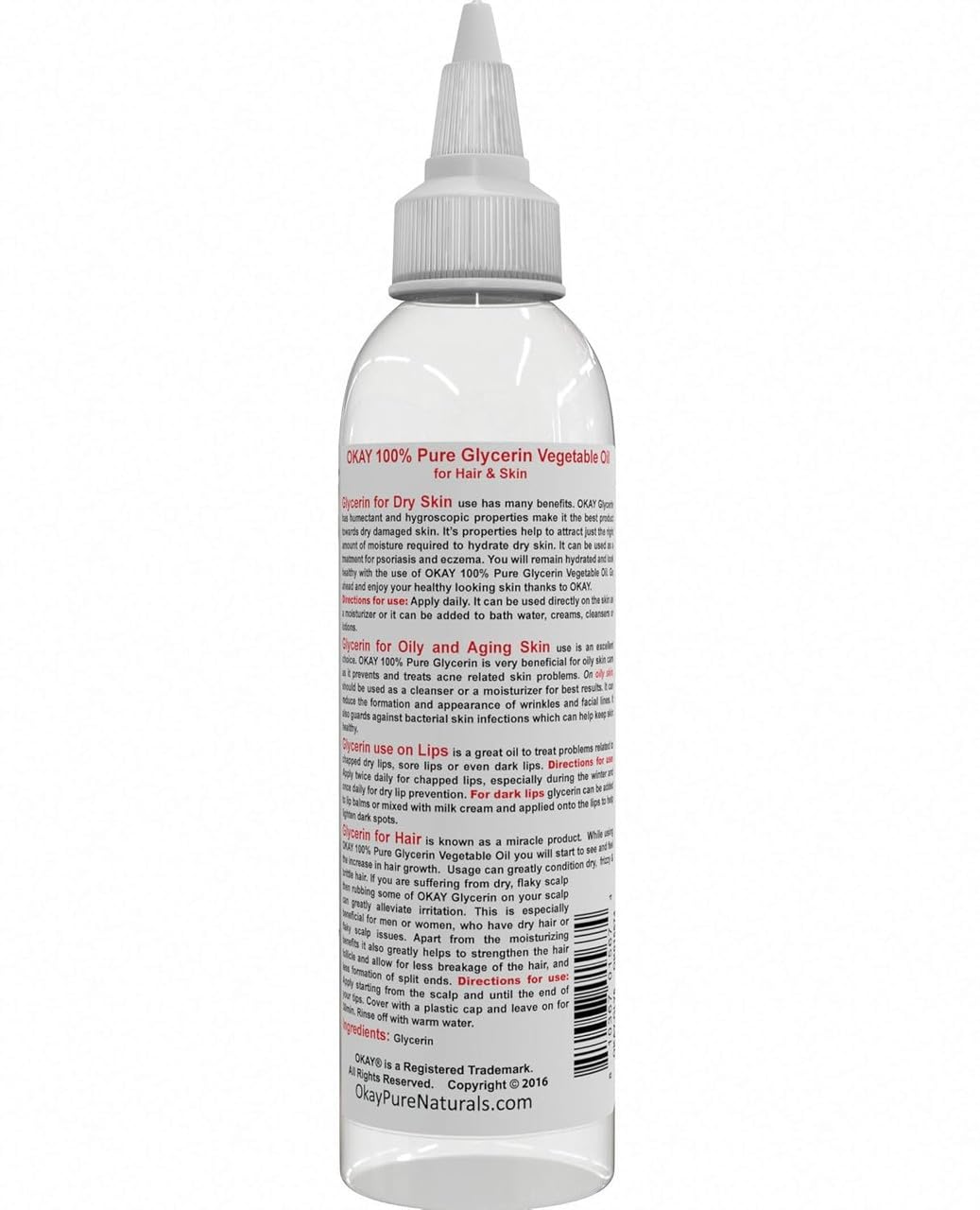 OKAY 100% Pure Glycerin Vegetable Oil - Natural Cleansing for Hair, Skin and Face, Liquid Glycerin to Moisurize and Hydrate for Women and Men - 6 Fl Beauty & Personal Care OKAY