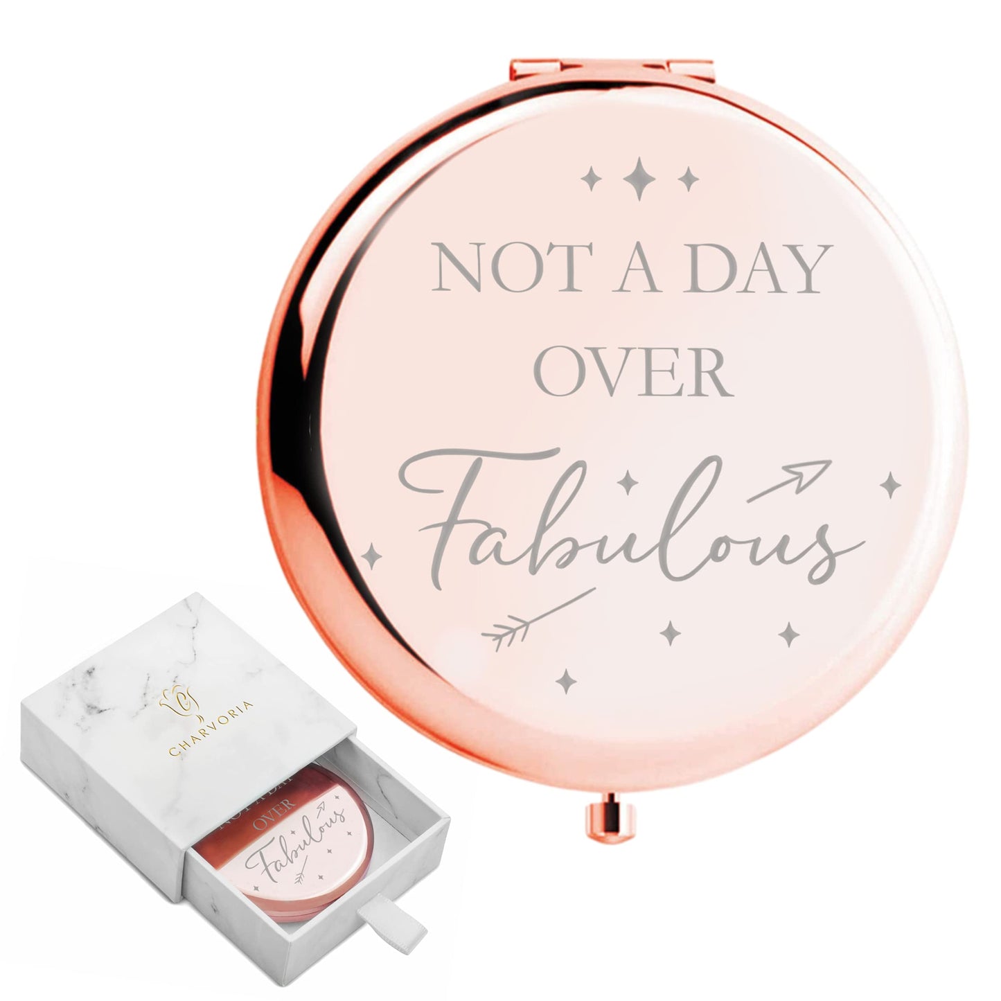 CV CHARVORIA Birthday Gifts for Women - Not a Day Over Fabulous Rose Gold Compact Mirror - Birthday Gift Ideas for Friend; Coworker, Aunt, Mom - All Beauty & Personal Care CV CHARVORIA