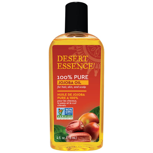 Desert Essence 100% Pure Jojoba Oil - 4 Fl Oz Moisturizer for Hair, Skin & Scalp | Makeup Remover & Aftershave Hydrator, Non-GMO, Vegan, Cold-Pressed Beauty & Personal Care Desert Essence