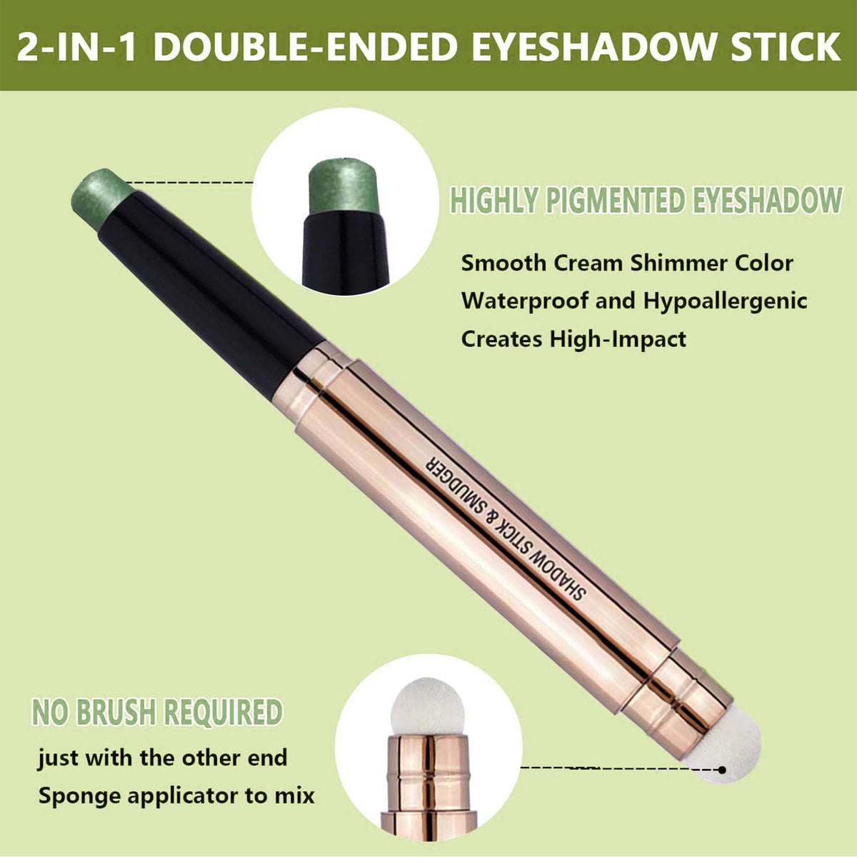 Bright Green Eyeshadow Stick, Cream Smooth Shimmer Eyeshadow Pencil Makeup, Hypoallergenic Waterproof Long Lasting Multi-Dimensional Eye Shadow Beauty & Personal Care MAY FOLTREN