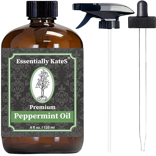 Peppermint Essential Oil 4 oz. with Huge Glass Bottle, Glass Dropper, and Sprayer. Detailed User's Guide E-Book. Skin Care, Garden Care, and Hair Beauty & Personal Care Essentially KateS