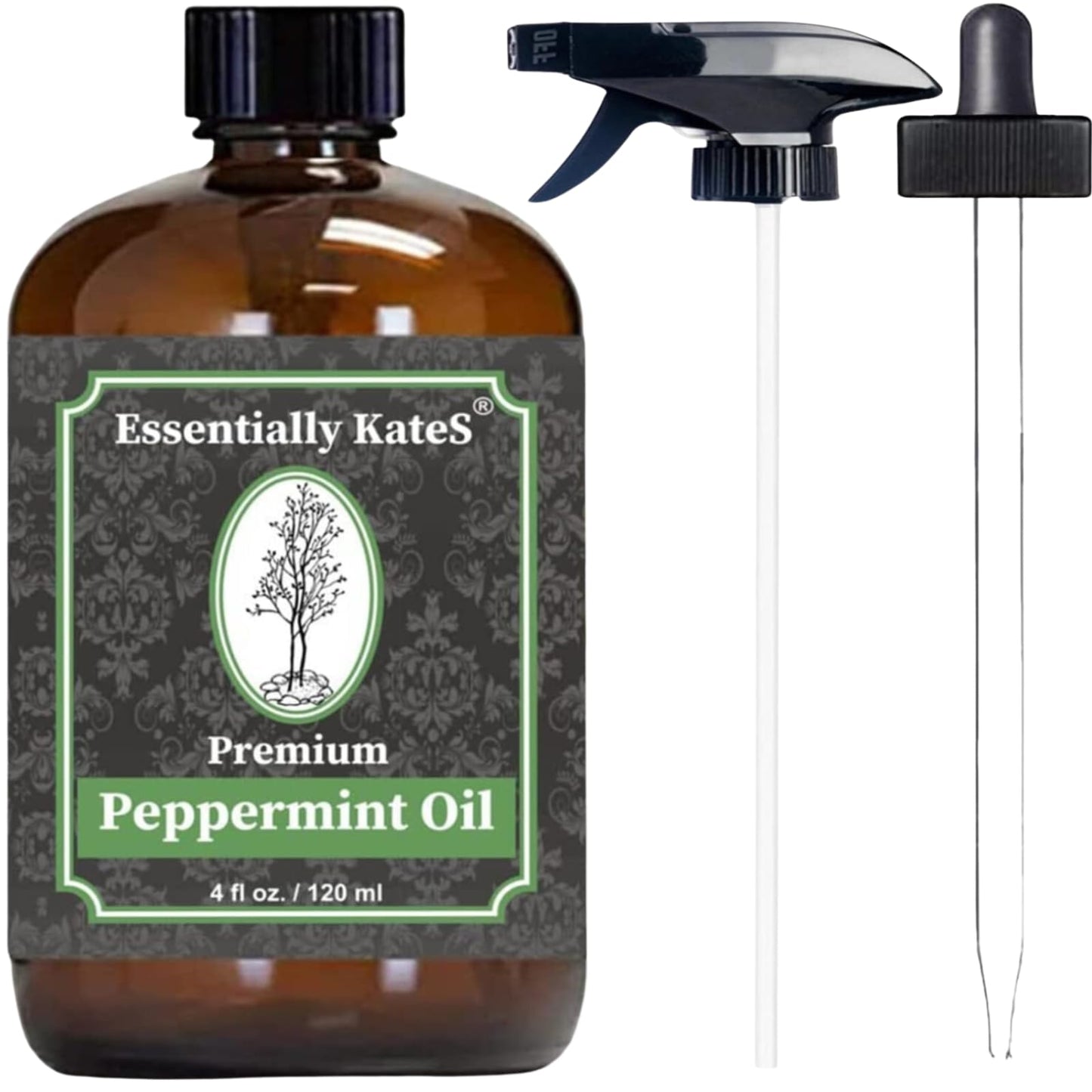 Peppermint Essential Oil 4 oz. with Huge Glass Bottle, Glass Dropper, and Sprayer. Detailed User's Guide E-Book. Skin Care, Garden Care, and Hair Beauty & Personal Care Essentially KateS