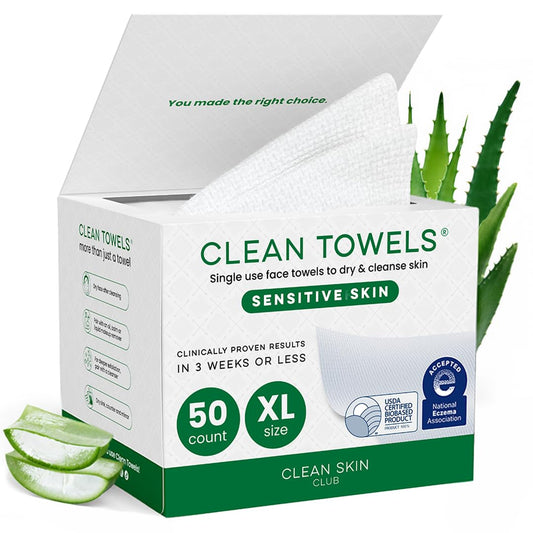 CLEAN SKIN CLUB Sensitive Skin Clean Towels® XL, Ultra-Soft Disposable Face Dry Wipes Infused with Aloe & Glycerin, XL - 1 Pack (50 count) Beauty and Personal Care CLEAN SKIN CLUB Default Title