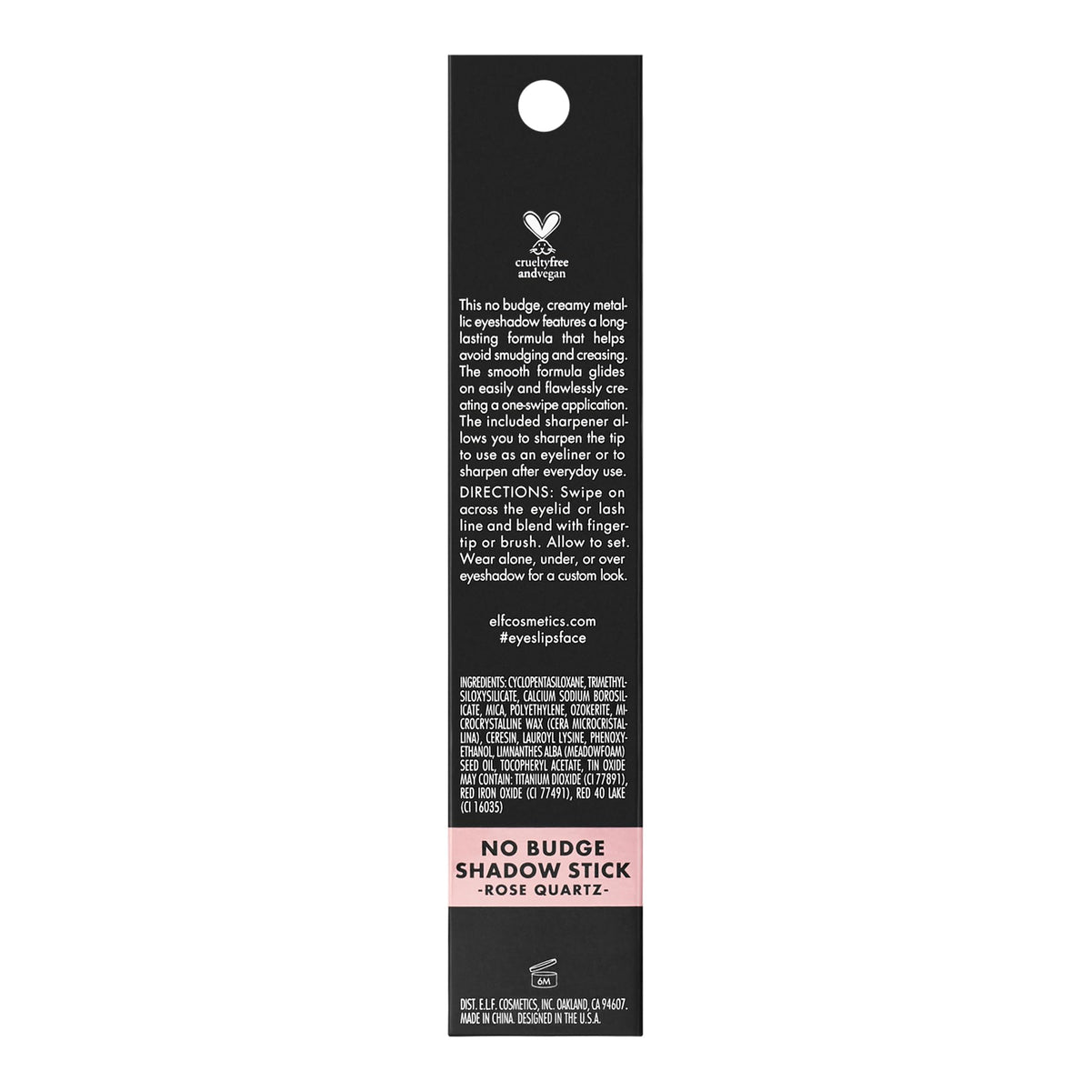 e.l.f. No Budge Shadow Stick, Long-Lasting Cream Eyeshadow Stick For High-Pigment, Metallic Color, Vegan , Rose Quartz Beauty & Personal Care e.l.f.