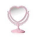 QEEYON Pink Heart Vanity Mirror - Double Sided 360 Degree Swivel - Aesthetic Makeup Cosmetic Mirror for Table Desk Countertop Dresser Coquette Beauty & Personal Care QEEYON