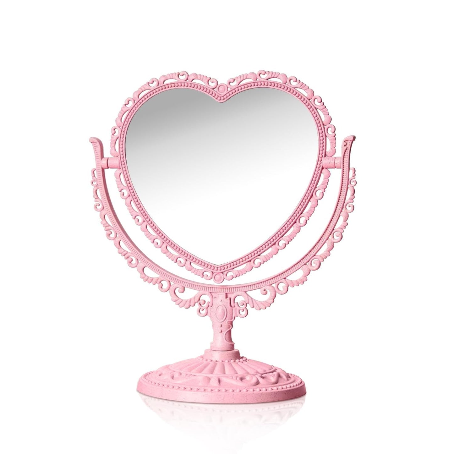 QEEYON Pink Heart Vanity Mirror - Double Sided 360 Degree Swivel - Aesthetic Makeup Cosmetic Mirror for Table Desk Countertop Dresser Coquette Beauty & Personal Care QEEYON