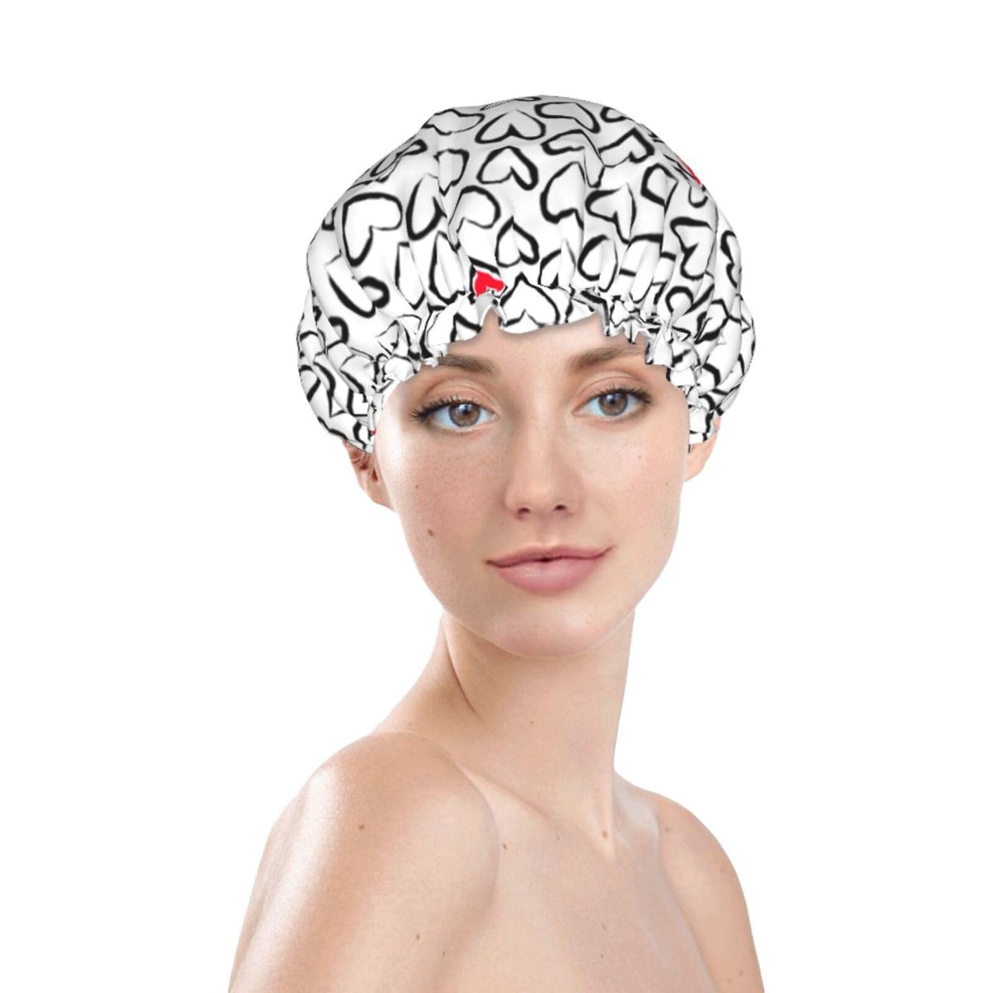 Love Hearts Shower Cap For Women Reusable Waterproof Double Layers Bath Cap Hair Protection Elastic Ladies Spa Salon Shower Hat Beauty and Personal Care YUZEKABZ