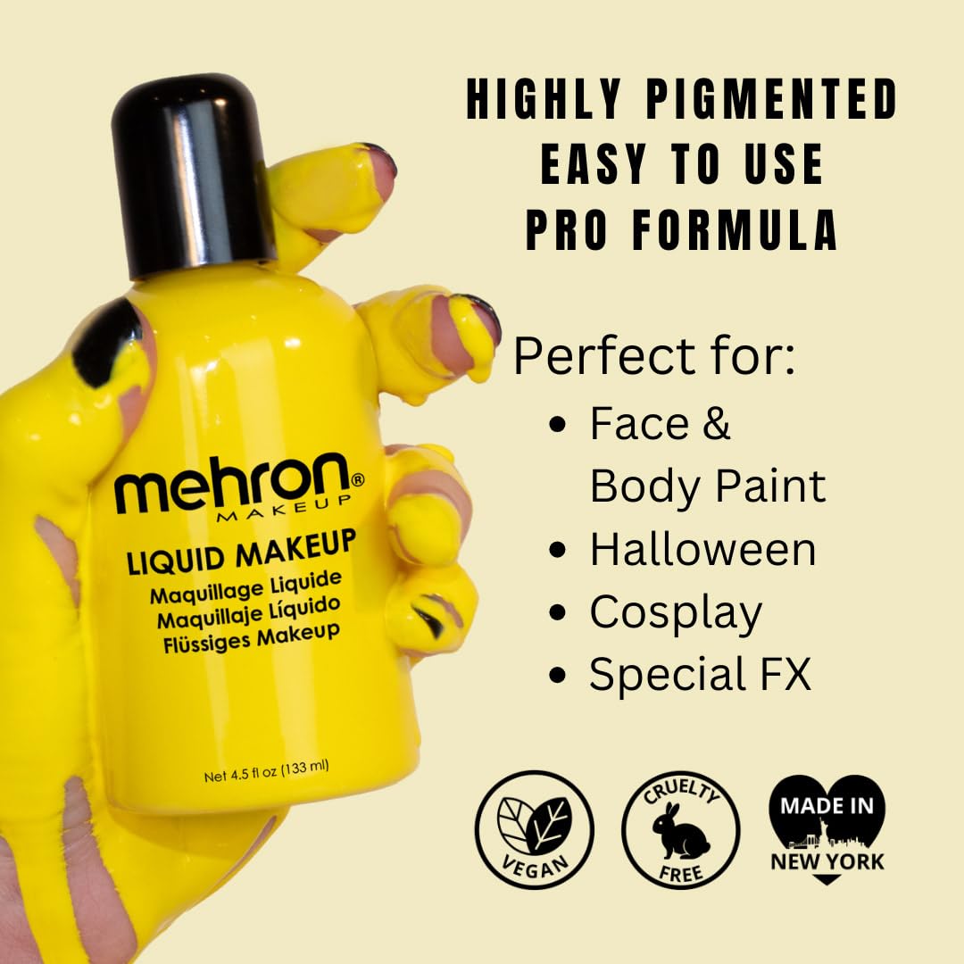 Mehron Makeup Liquid Makeup | Face Paint and Body Paint Perfect for Halloween, Cosplay I Air Brush Compatible 4.5 oz (133 ml) (Yellow) Beauty & Personal Care Mehron
