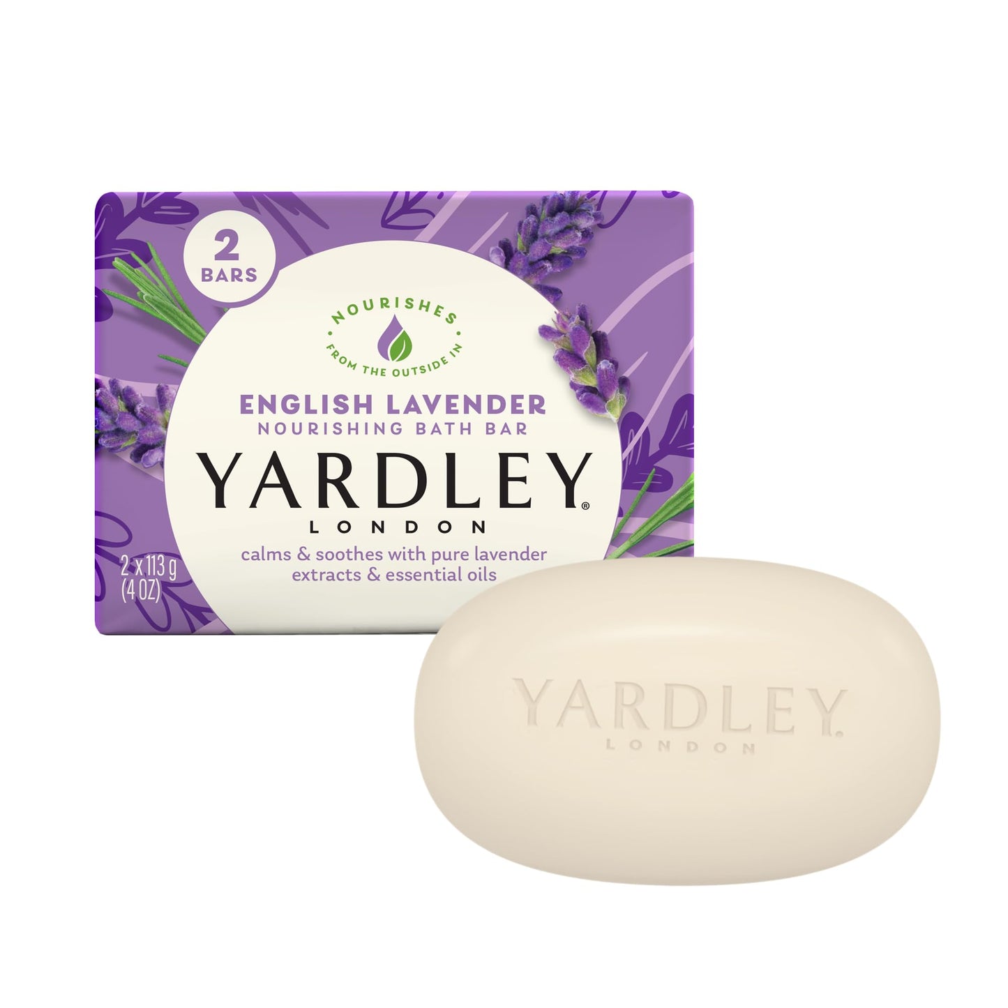 Yardley London Nourishing Bath Soap Bar English Lavender, Calms & Soothes with Pure Lavender Extracts & Essential Oils 4.0 oz Bath Bar, 2 Soap Bars Beauty & Personal Care Yardley