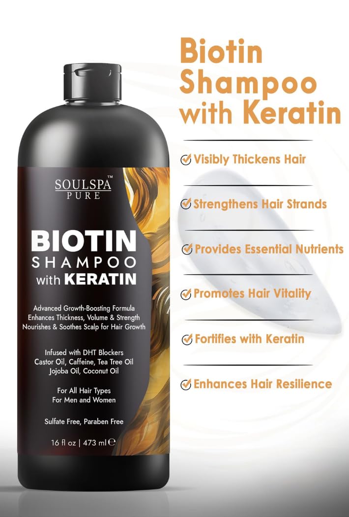 SOULSPA PURE Biotin Shampoo with Keratin - Advanced Anti-Thinning, Hair Growth & Repair Formula - Soothes Scalp, with Tea Tree Oil & DHT Blockers Beauty & Personal Care SOULSPA PURE