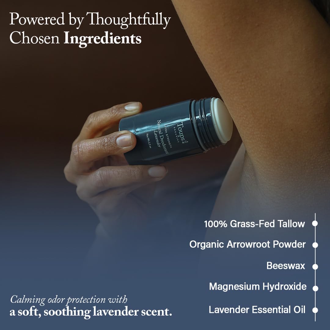 Toups & Co Natural Extra-Strength Deodorant - Lavender - Aluminum-Free Odor Protection - With Grass-Fed Tallow & Magnesium - Baking Soda Balanced Beauty and Personal Care Toups and Co