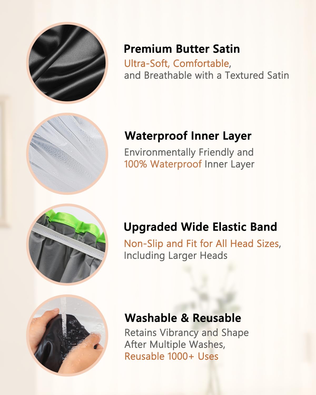 mikimini Black Shower Cap for Women, Men & Girls, 2 Packs Reusable Double Layers Waterproof Bathing Shower Hat with Soft Comfortable PEVA Lining Beauty & Personal Care mikimini