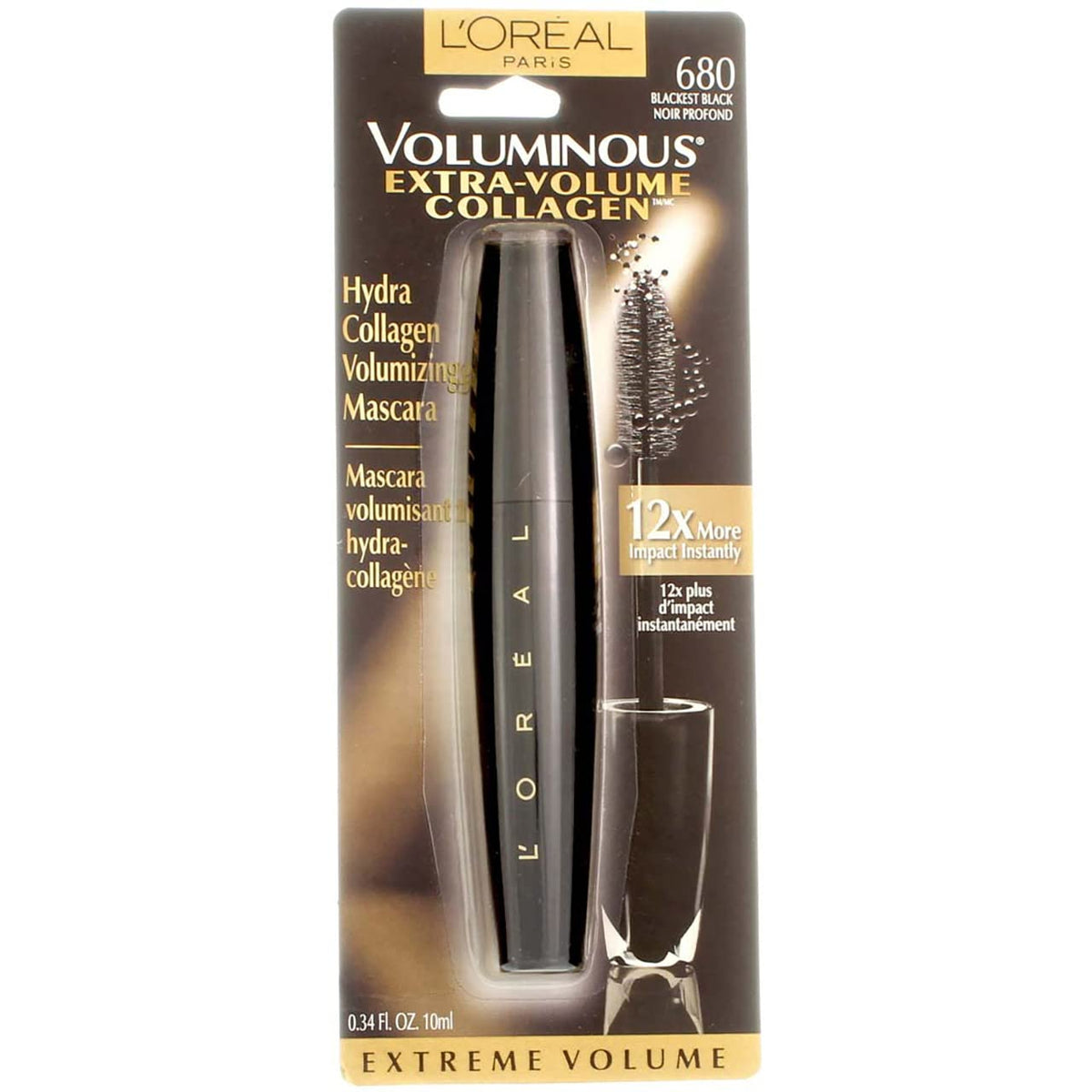 L'Oreal Voluminous Extra-Volume Collagen Mascara, Blackest Black [680], 0.34 oz (Pack of 3)