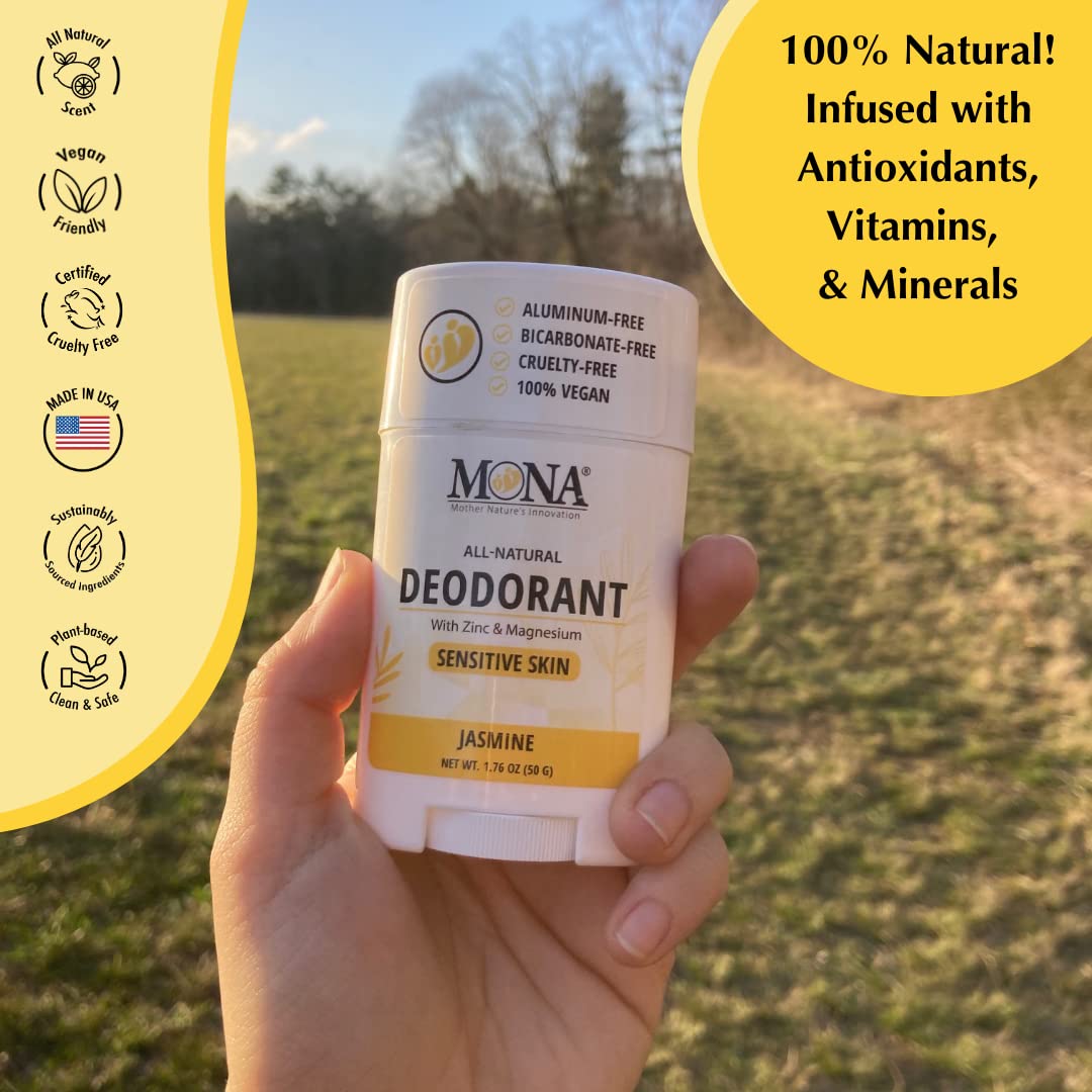 MONA BRANDS All Natural Deodorant For Women & Men - For Sensitive Skin - No Aluminum or Baking Soda - (2-Pack JASMINE 1.76 Oz each) Beauty and Personal Care MONA