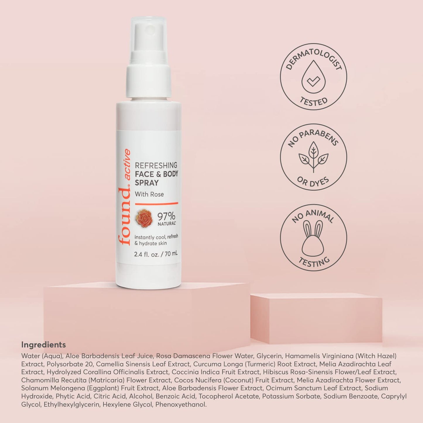Found Active Refreshing Multitasking Face & Body Spray with Rose Instantly Cools, Refreshes, & Hydrates Skin, 2.4 Fl Oz Beauty & Personal Care Found Active