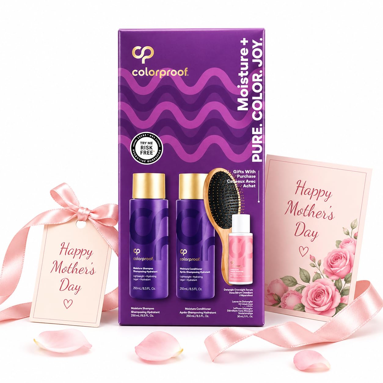 ColorProof Mothers Day Moisturizing Gift Set | Relaxation Gifts For Women Hair Care | Complete Set With Moisture Shampoo, Conditioner, Overnight Serum Beauty & Personal Care ColorProof