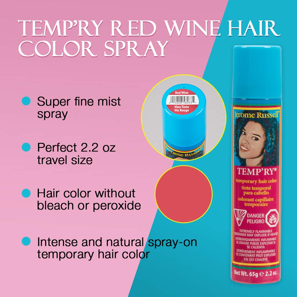 Jerome Russell Spray-On Temporary Vivid Hair Color - Red Wine Intense, Fast-Drying, Non-Sticky, Travel Size Hair Dye, 2.2 oz Beauty & Personal Care Jerome Russell