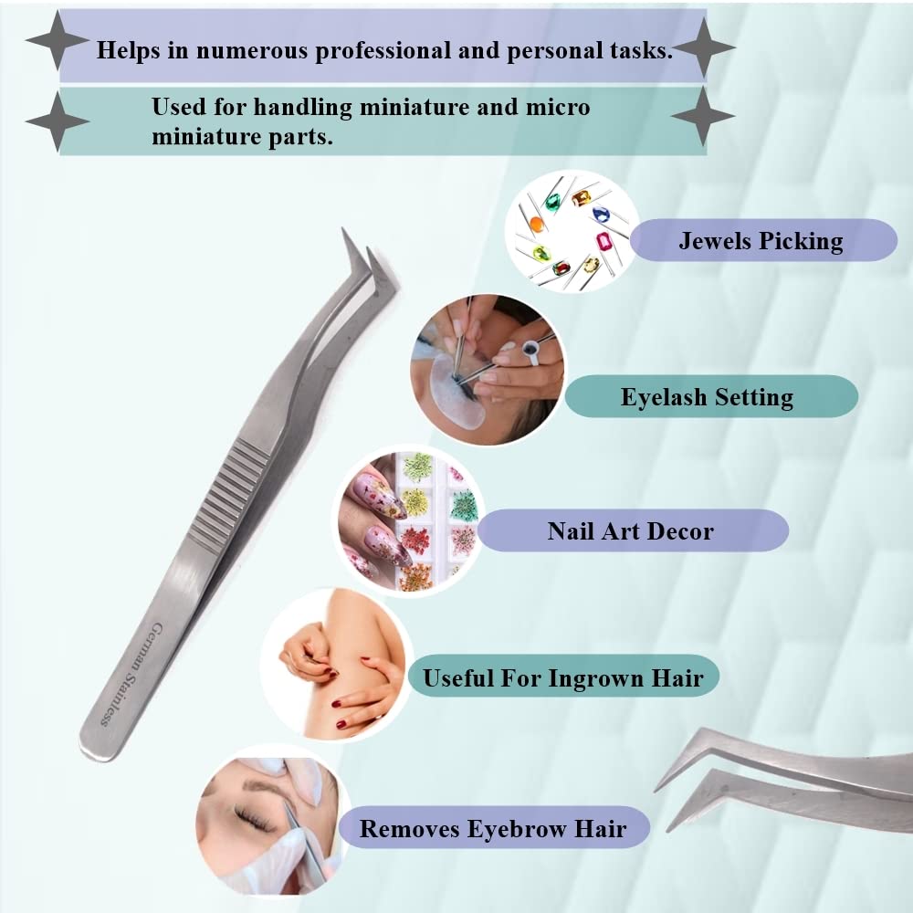 Professional Tweezers Sharp, Needle Nose, Stainless Steel, Surgical Tweezers Precision Pluckers 4.75" with Fine Precision Tips for Facial Hair Beauty and Personal Care HIGH TECH INSTRUMENTS