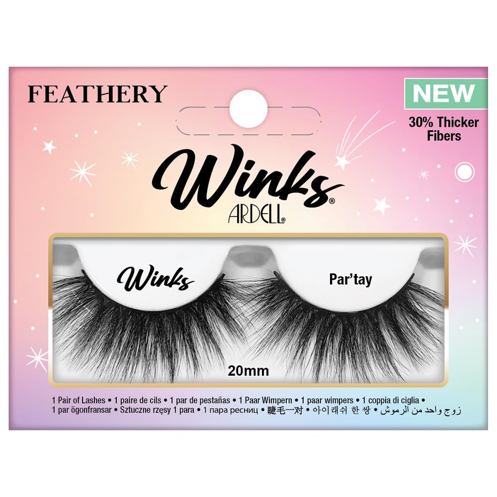Ardell Winks Par'tay Lashes, Full Volume, 20mm Ultra-Long False Eyelashes, Feathered and Fluttery, Black Band, 1 Pair Beauty & Personal Care Ardell