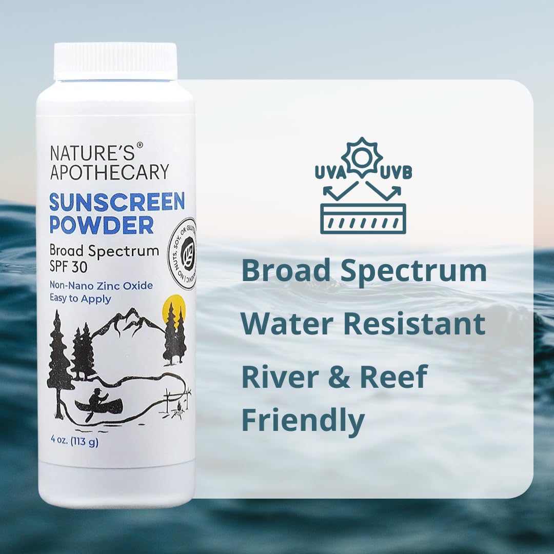 All-Natural, Benzene Free, Non Nano Zinc Oxide Sunscreen Powder SPF 30 - Water & Sweat Resistant, Reef & River Friendly, Hypoallergenic Beauty & Personal Care NATURE'S APOTHECARY