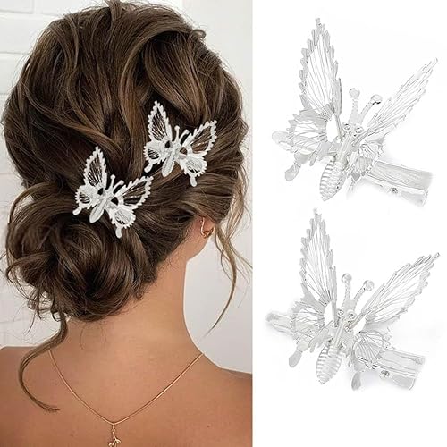 BARTOSI Butterfly Hair Clips Silver Metal Hair Pins Moving Butterfly Hair Accessories for Women and Girls (Pack of 2) Beauty & Personal Care BARTOSI