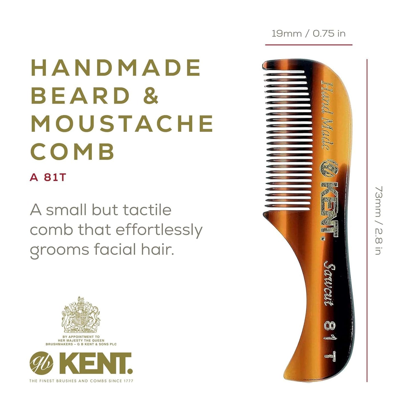 Kent Mens Beard Kit, 81T Extra Small Beard Mustache Comb, Fot All Fine Tooth Pocket Comb and PF22 Oval Palm Hair Brush. Beard and Mustache Grooming Beauty and Personal Care KENT