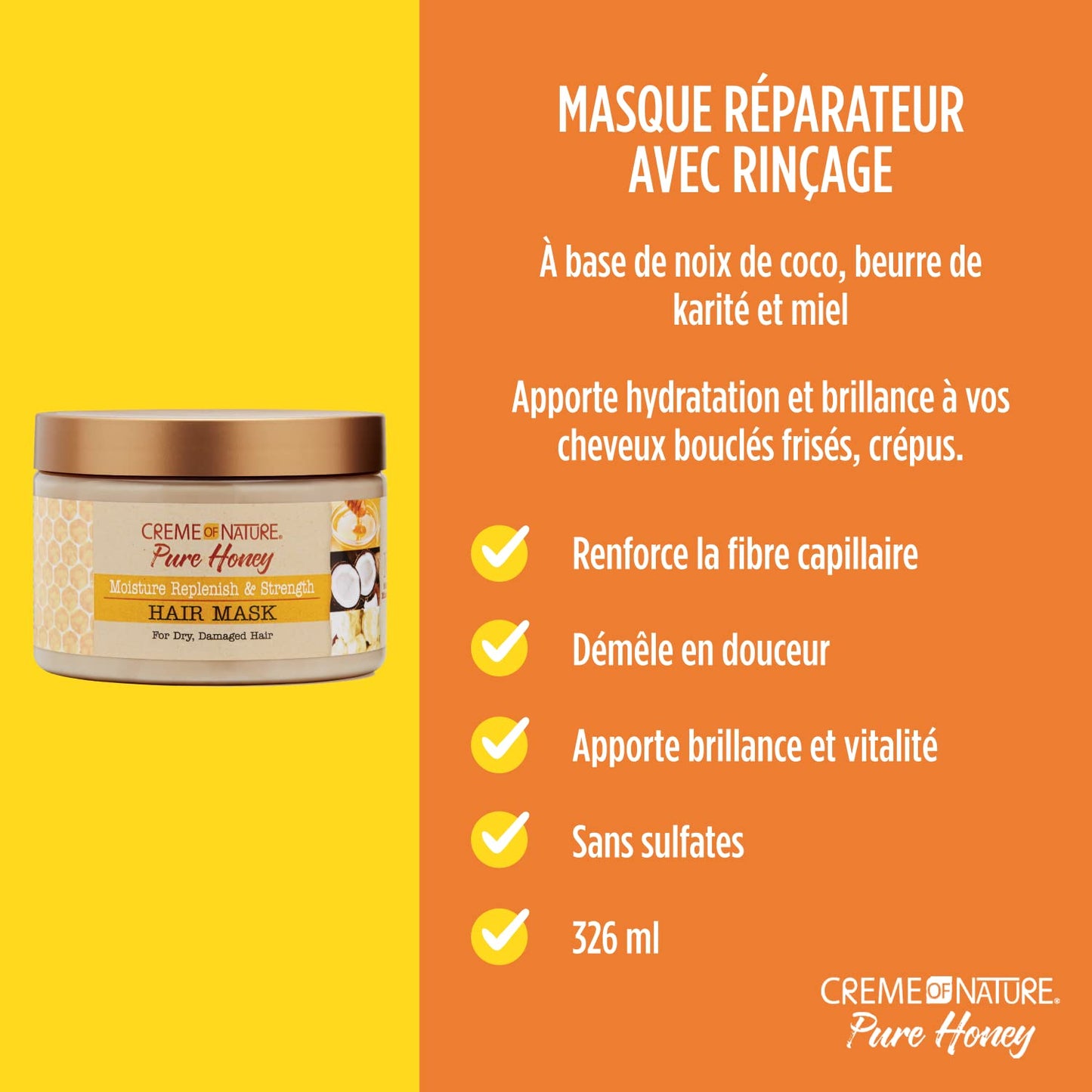 Hair Mask by Creme of Nature, Pure Honey, Coconut Oil and Shea Butter Formula, Moisture Replenish & Strength, 11.5 Oz Beauty & Personal Care Creme of Nature