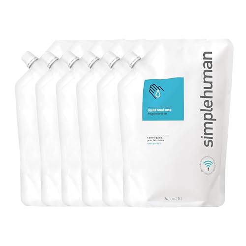 simplehuman Fragrance Free Moisturizing Liquid Hand Soap Refill Pouch, 34 Fl. Oz, Pack of 6 Beauty & Personal Care simplehuman
