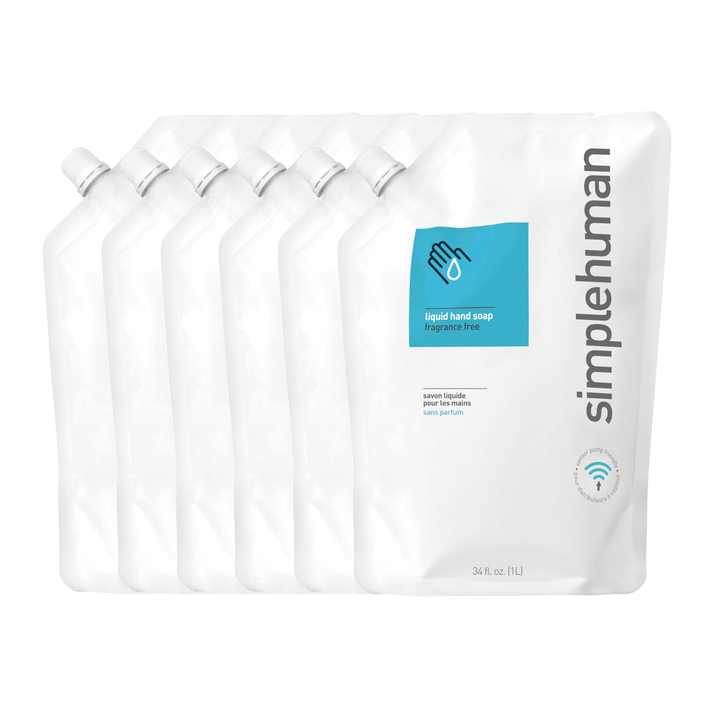 simplehuman Fragrance Free Moisturizing Liquid Hand Soap Refill Pouch, 34 Fl. Oz, Pack of 6 Beauty & Personal Care simplehuman