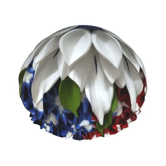 America Patriotic Flower Shower Cap for Women Men Large Reusable Shower Bonnet Double-Layer Waterproof Bath Caps Elastic Band Hair Hat for All Beauty and Personal Care BWLHJKE