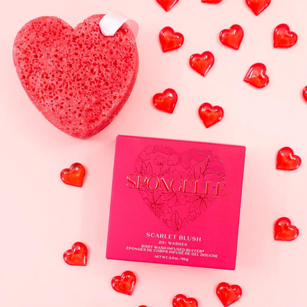 Spongellé Scarlet Blush Heart Bath Sponge | Built-in Body Wash & Body Scrubber, Shower Loofah Sponge for Women | 20+ uses Beauty & Personal Care SPONGELLÉ