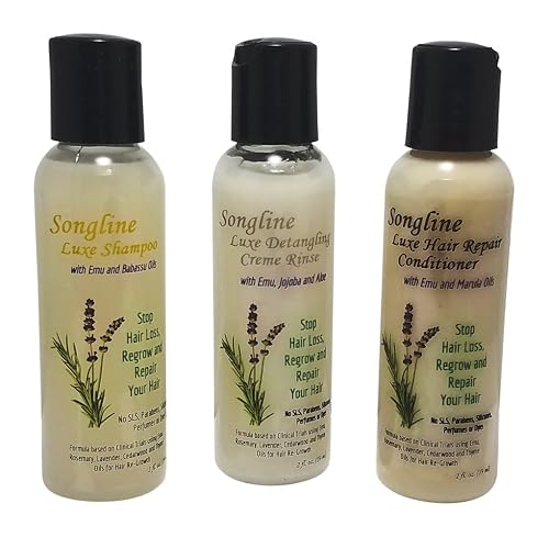 Songline Luxe Hair Care Kit With Emu Oil Enhanced Shampoo, Detangling Cream Rinse and Deep Hair Repair Conditioner - Trial Size - 2 oz Bottle of Each Beauty & Personal Care Songline