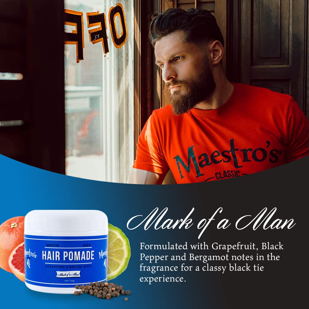 Maestro's Classic Hair Pomade - Mark of a Man Blend | Medium Hold Pomade for Men | Smooth Finish & Natural Shine | Water-Based Formula for All Hair Beauty & Personal Care Maestro's Classic