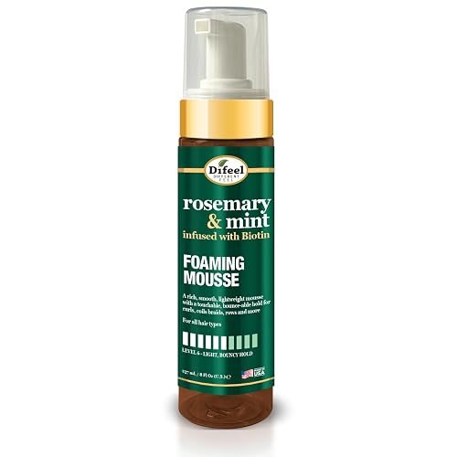 Difeel Rosemary & Mint Foaming Mousse 8 Ounces - Infused with Biotin, Level 6 Hold for Curls, Coil Braids, Rows and More Beauty & Personal Care Difeel