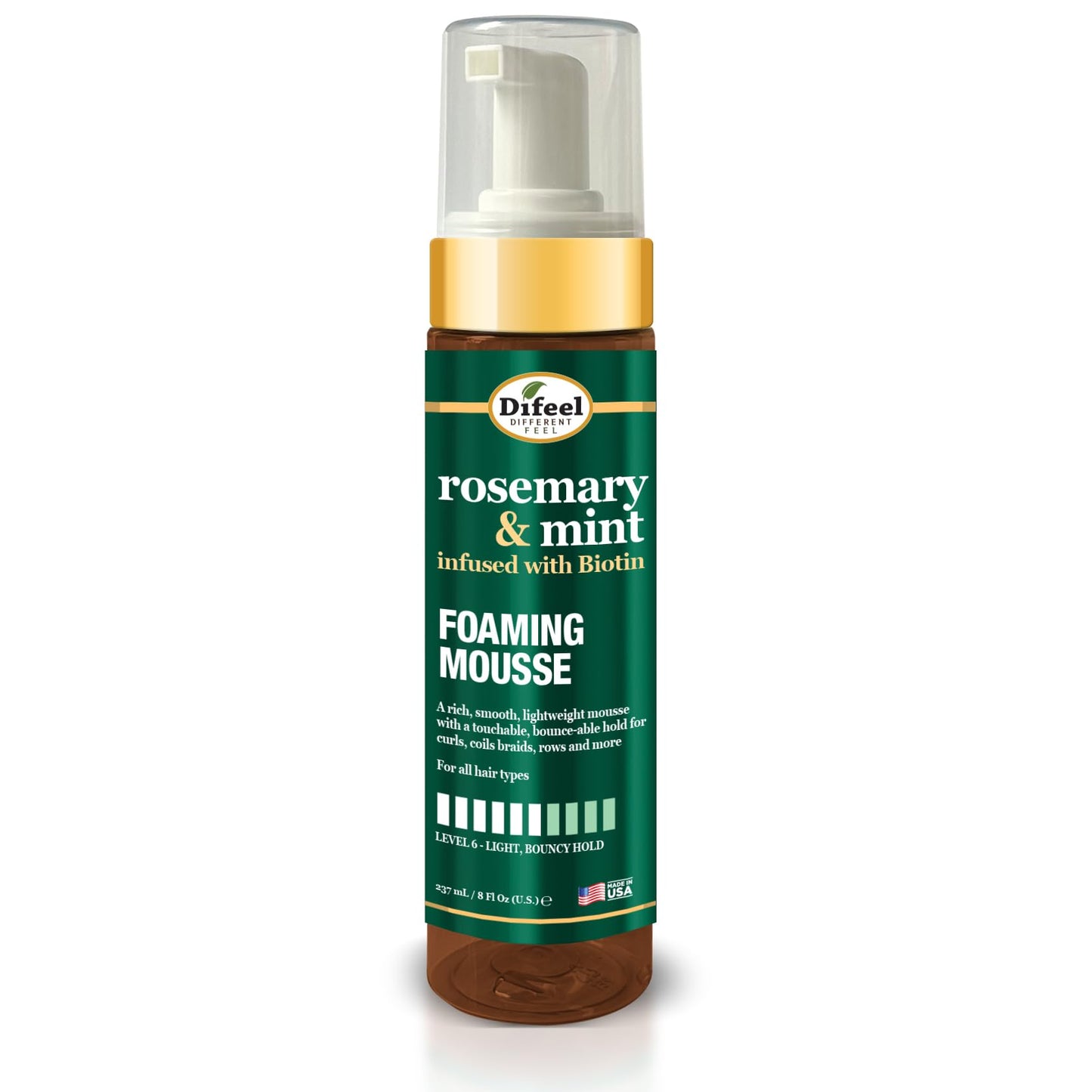 Difeel Rosemary & Mint Foaming Mousse 8 Ounces - Infused with Biotin, Level 6 Hold for Curls, Coil Braids, Rows and More Beauty & Personal Care Difeel