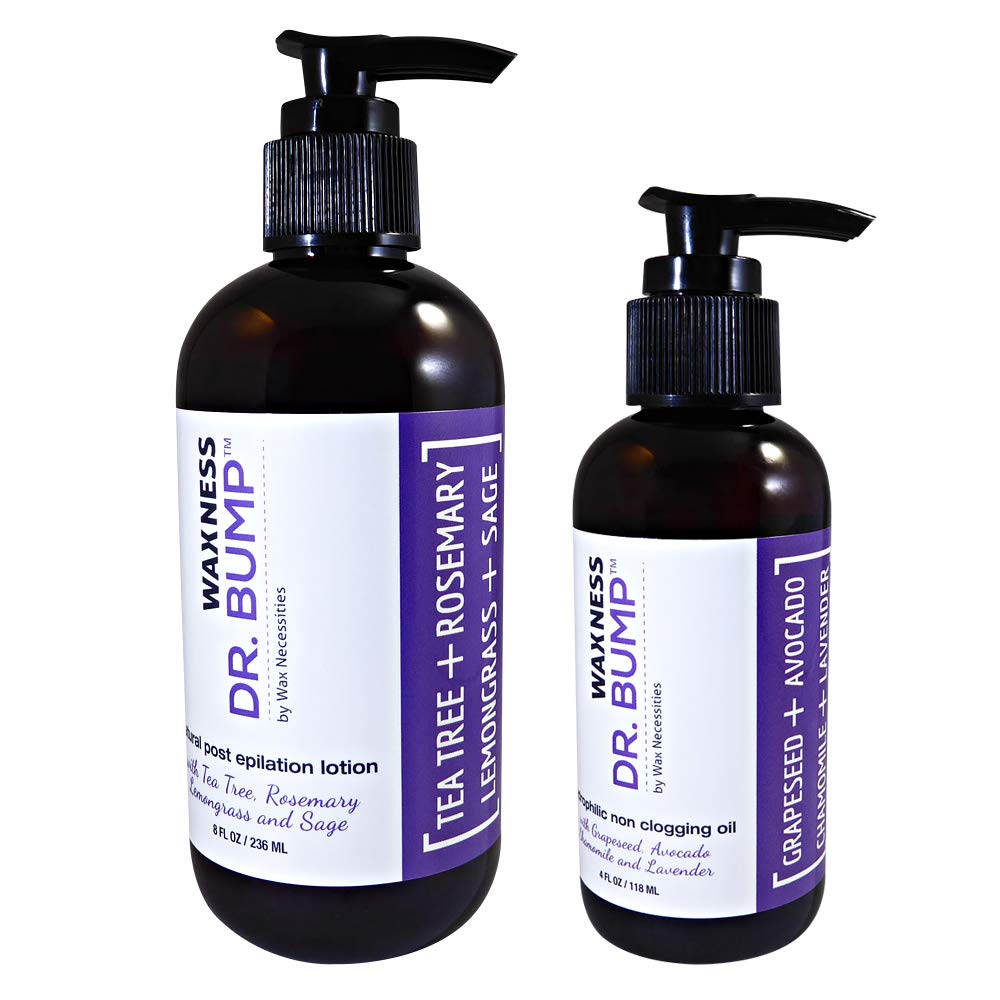 Waxness Dr. Bump Natural Pre & Post Waxing Kit Lotion 8 fl oz (236 ml) + Cleansing Oil 4 fl oz (118 ml) - Professional Skin Care - Made in USA Beauty and Personal Care Wax Necessities
