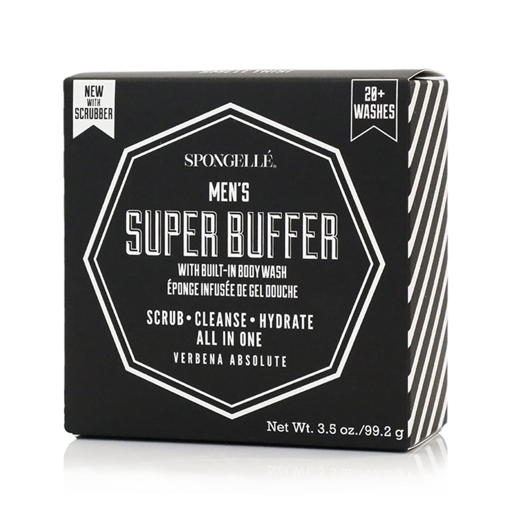 Spongellé Men's Super Buffer, Verbena Absolute - 20+ Washes - Body Wash Infused Exfoliating Body Scrubber - Loofah Sponge For Men - Gift for Father's Beauty and Personal Care SPONGELLÉ