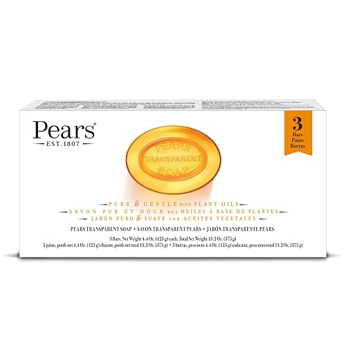 Pears Glycerin Soap, Transparent Amber Value Pack - Pure & Gentle Cleanser with Natural Oils, 3 Bars, 4.4 Oz Ea Beauty & Personal Care Pears