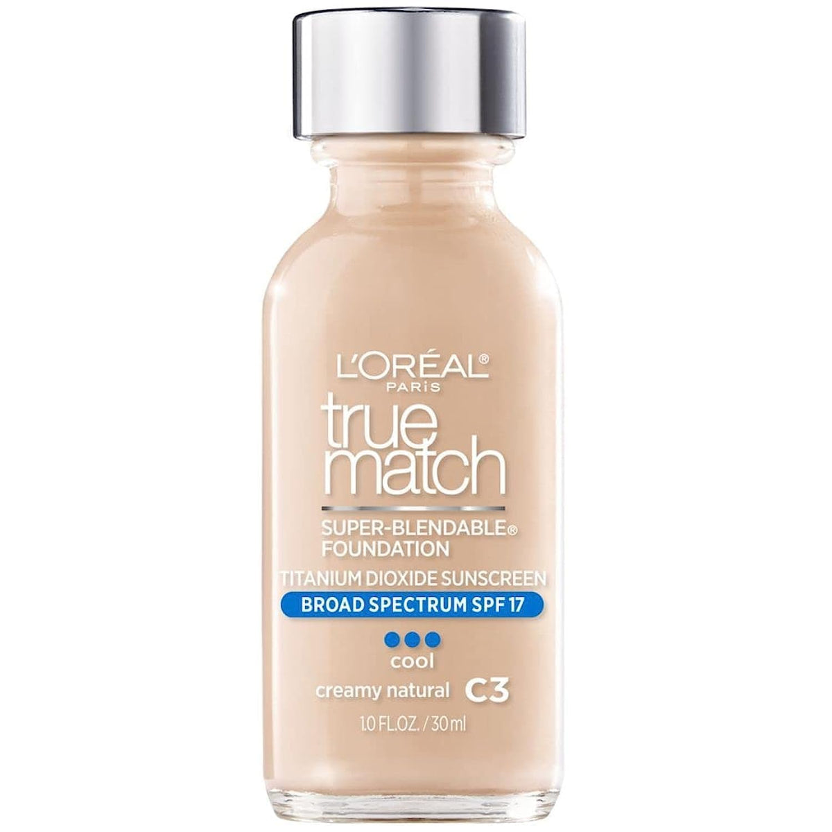 L’Oréal Paris Makeup True Match Super-Blendable Liquid Foundation, Creamy Natural C3, 1 Fl Oz,1 Count