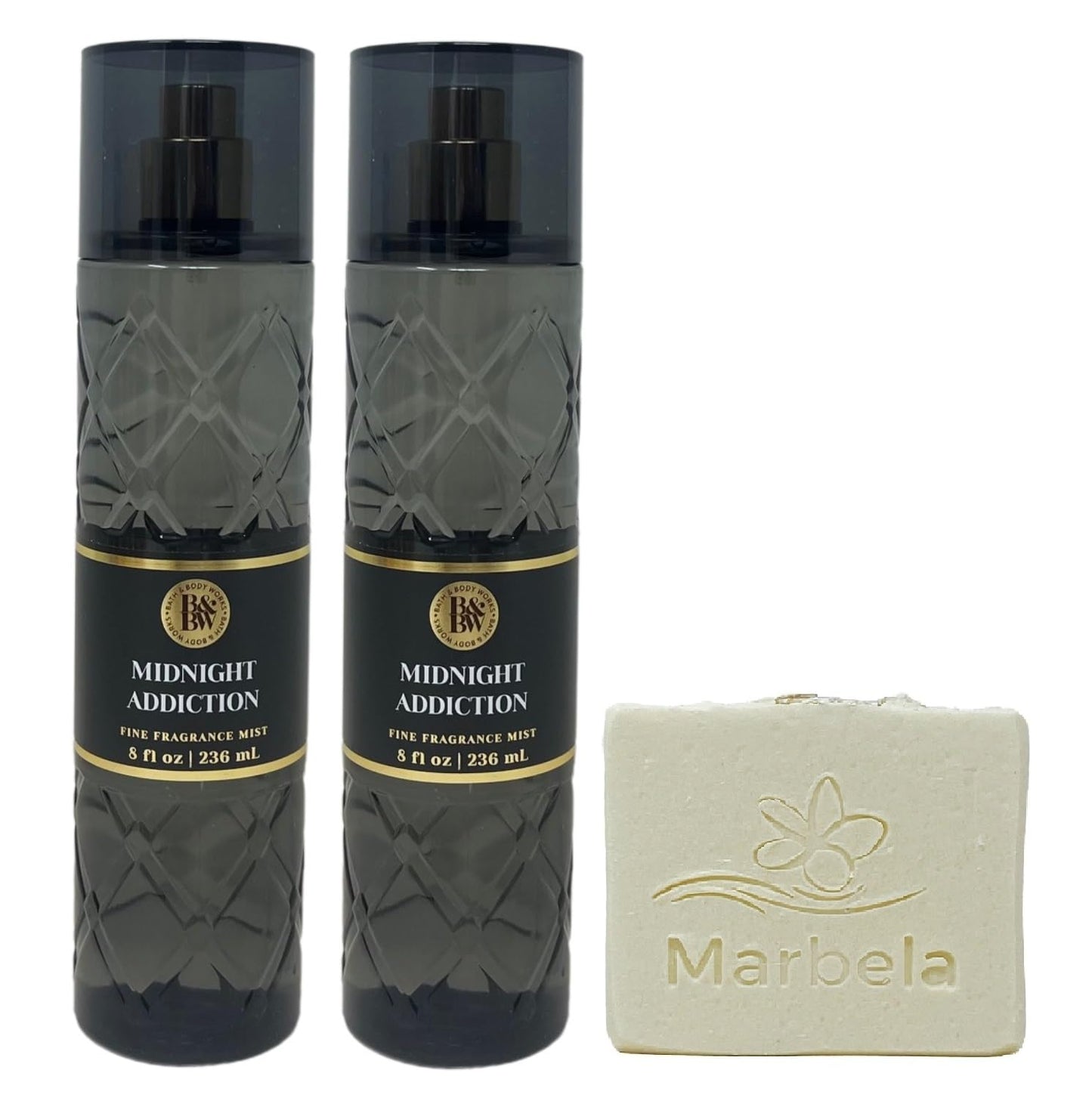 Bath & Body Works Midnight Addiction 2 Pack Fine Fragrance Mist Bundle with a Natural Oats Bar Soap - Full Size Beauty & Personal Care Bath & Body Works