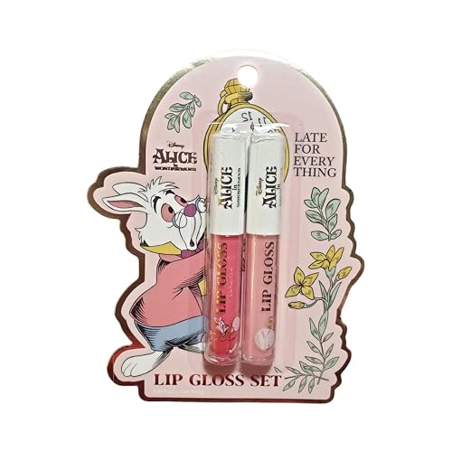 Alice in Wonderland Lip Gloss Set, White Rabbit Themed, 2 Piece Pink Lip Gloss Duo, Shimmer Finish, 0.04 fl oz / 1.2 mL Each Beauty & Personal Care Disney Alice in Wonderland