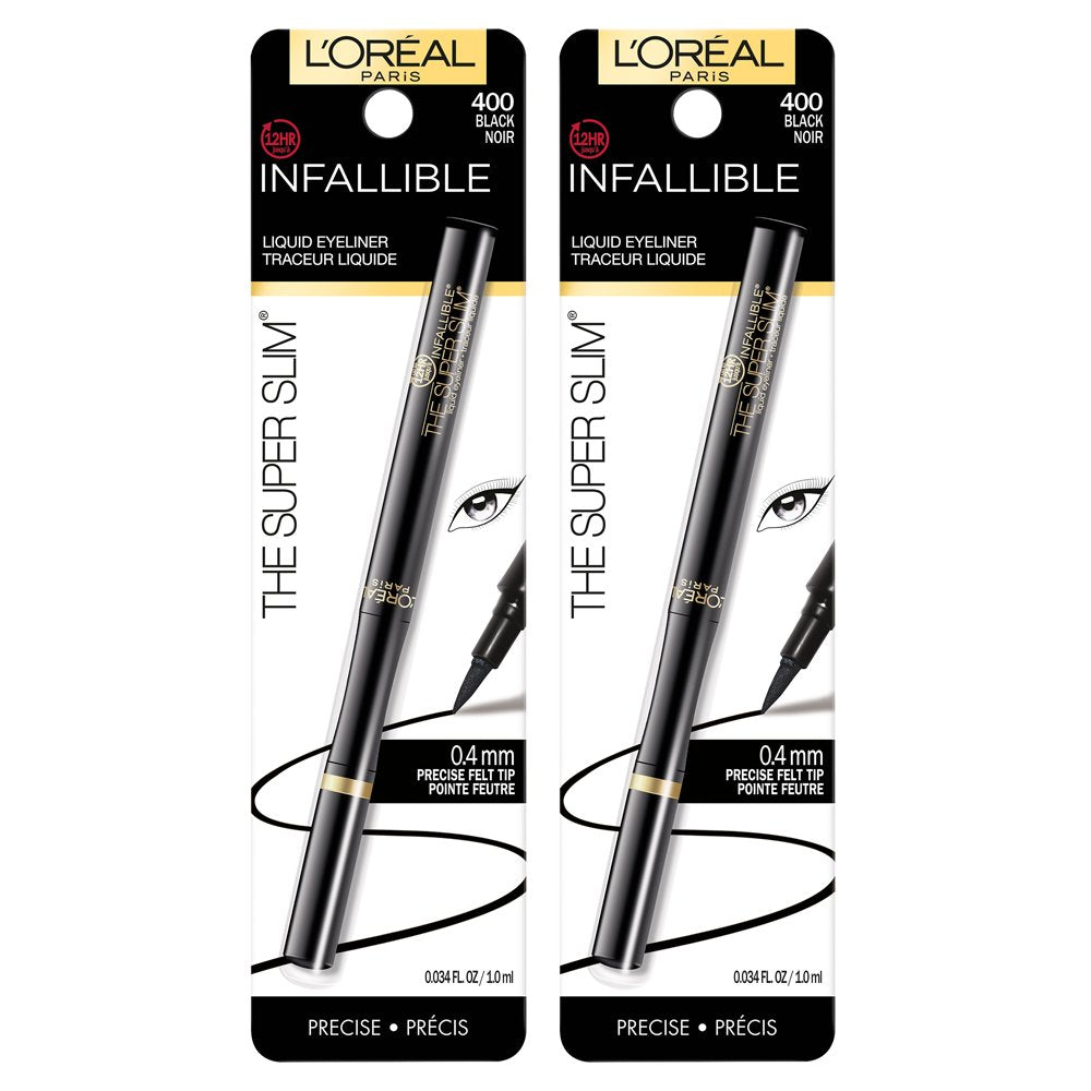 L'Oreal Paris Makeup Infallible Super Slim Long-Lasting Liquid Eyeliner, Ultra-Fine Felt Tip, Quick Drying Formula, Glides on Smoothly, Black, 0.03 fl