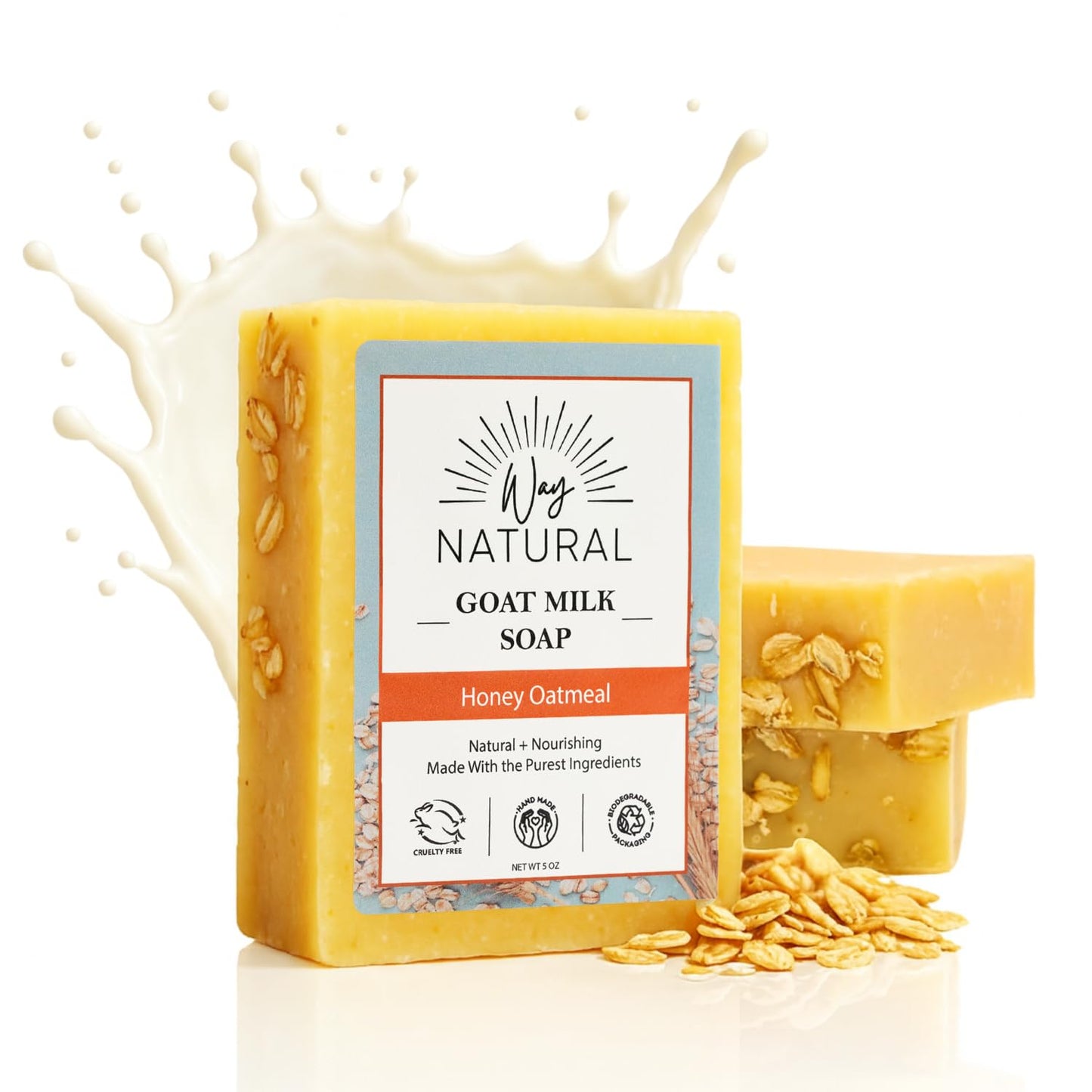 Way Natural Honey Oatmeal Soap Bar (3 Pack) - Goat Milk Soap for Men, Women & Kids - Natural, Handmade w/Real Milk - Dry, Sensitive Skin, Hands/Body Beauty & Personal Care Way Natural